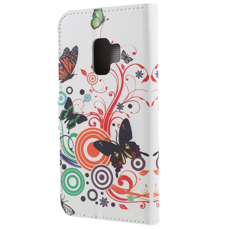 Pattern Printing PU Leather Magnetic Wallet Stand Protective Cellphone Casing for Samsung Galaxy S9 - Butterfly Flower-2