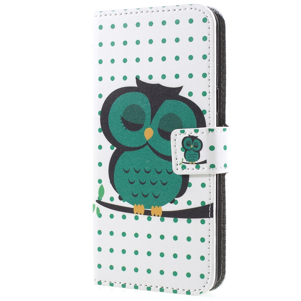 Modèle D'impression PU en Cuir en Cuir Magnétique Support de Téléphone Mobile Protecteur Couverture de Téléphone Mobile Pour Samsung Galaxy S9 - Hibou Endormi