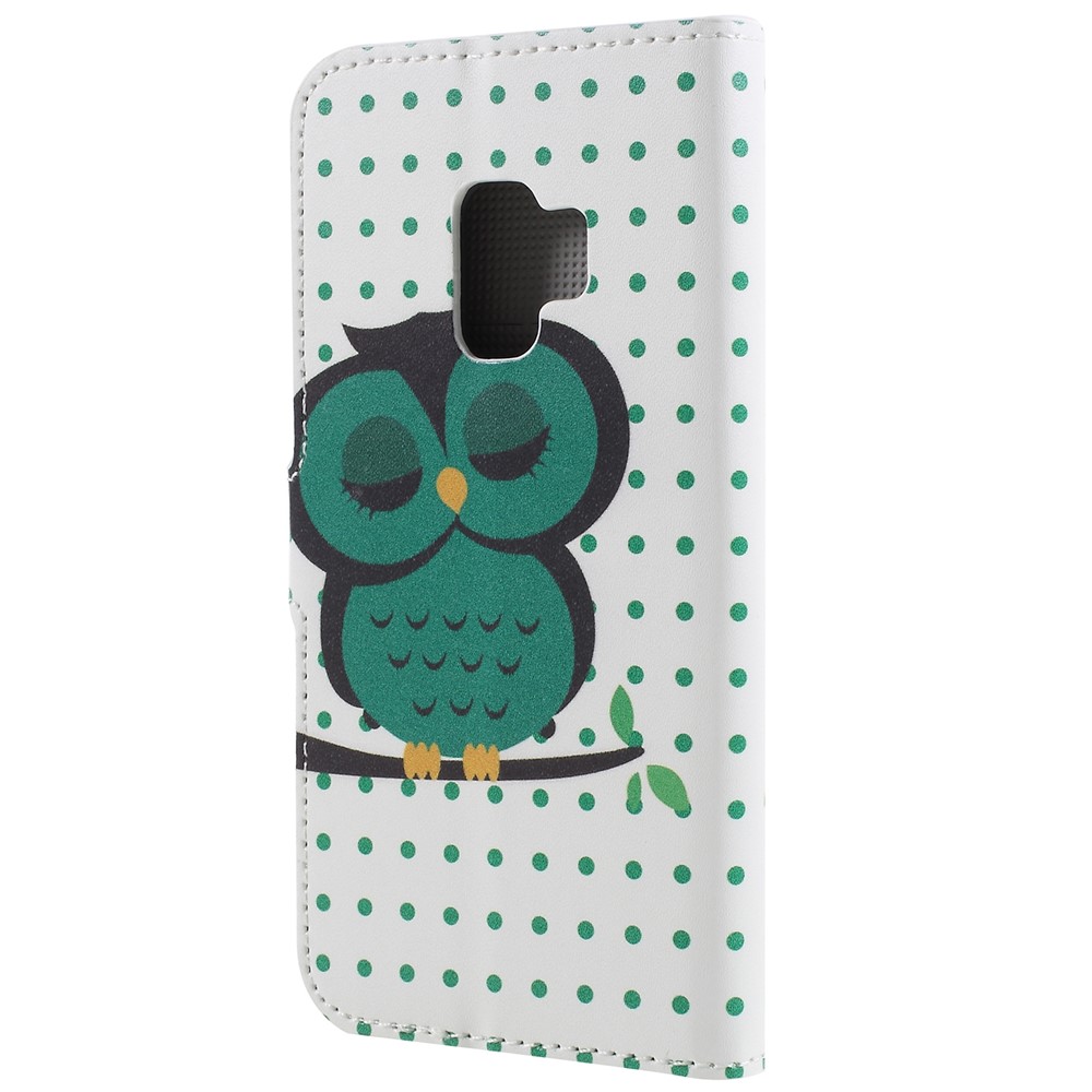 Pattern Printing PU Leather Magnetic Wallet Stand Protective Mobile Phone Cover for Samsung Galaxy S9 - Sleeping Owl-2