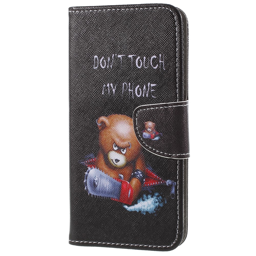 Patterned Cross Grain Stand Wallet PU Leather Phone Case for Samsung Galaxy S9+ G965 - Angry Bear and It's Warning-1