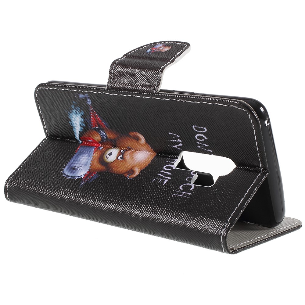 Patterned Cross Grain Stand Wallet PU Leather Phone Case for Samsung Galaxy S9+ G965 - Angry Bear and It's Warning-5