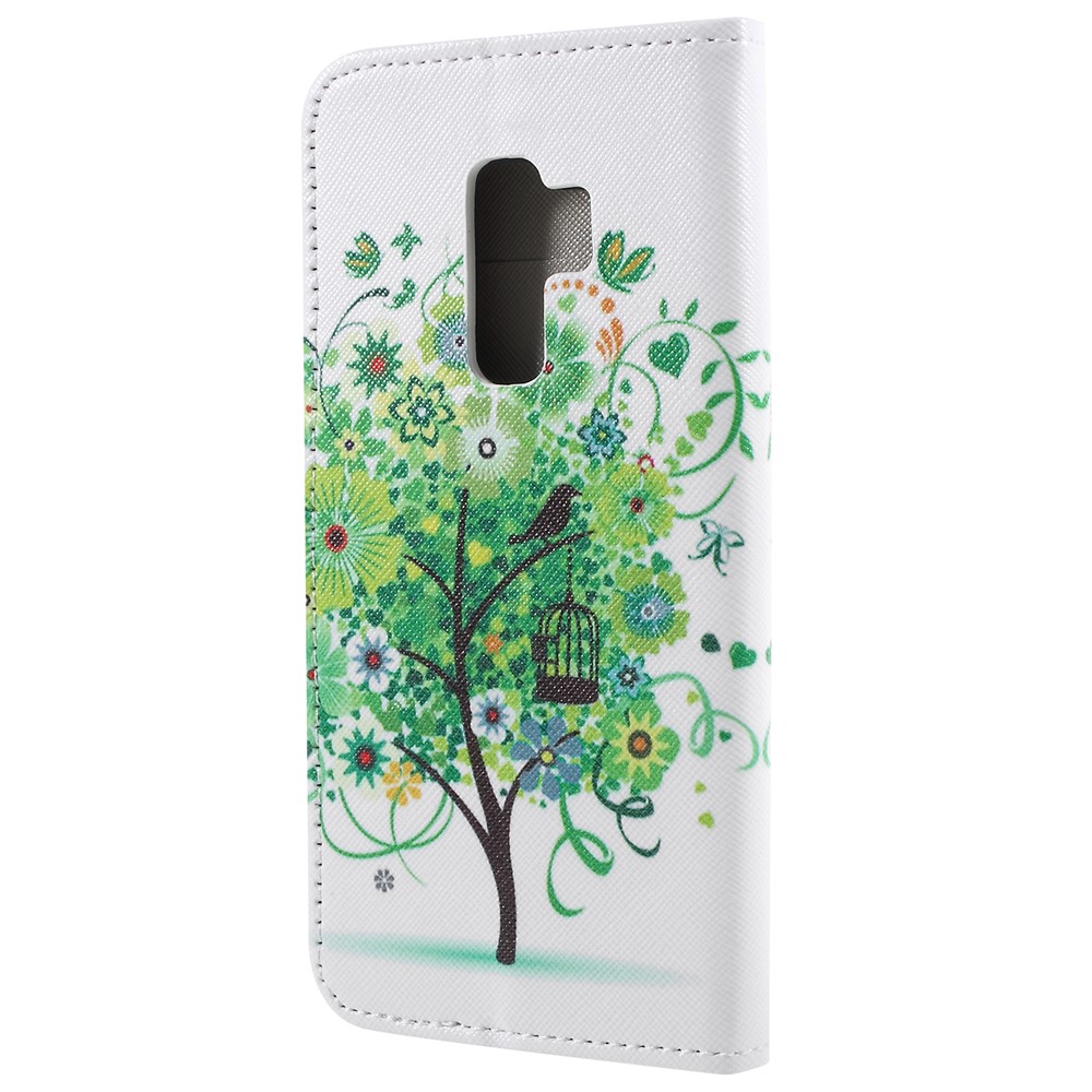 Pattern Printing Cross Texture Leather Stand Wallet Flip Shell for Samsung Galaxy S9+ - Green Tree-2