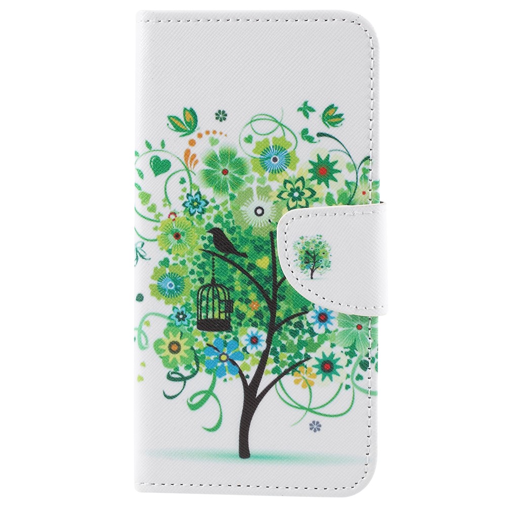 Pattern Printing Cross Texture Leather Stand Wallet Flip Shell for Samsung Galaxy S9+ - Green Tree-3