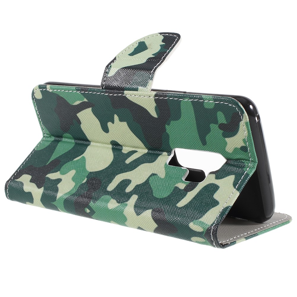 Pattern Printing Cross Texture Stand Wallet Leather Cover with Card Holders for Samsung Galaxy S9+ - Camouflage Cloth-5