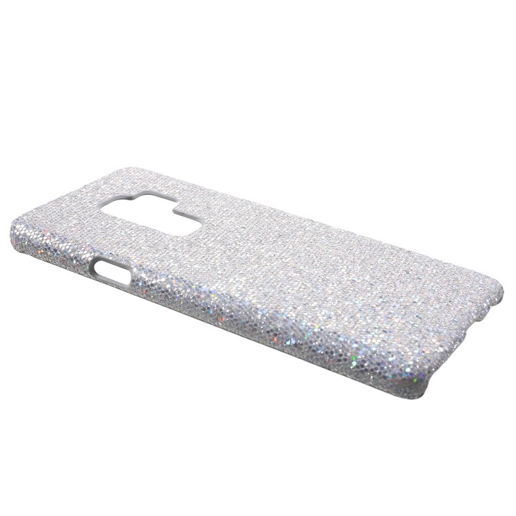 Leather Coated Plastic Phone Back Featherweight Cover for Samsung Galaxy S9+ G965 - Silver Glittery Sequins-2