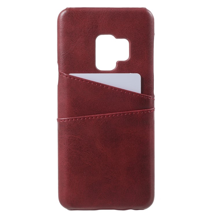 PU Leather Coated PC Card Slots Mobile Phone Shell for Samsung Galaxy S9 - Red-1
