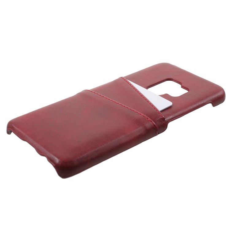 PU Leather Coated PC Card Slots Mobile Phone Shell for Samsung Galaxy S9 - Red-2