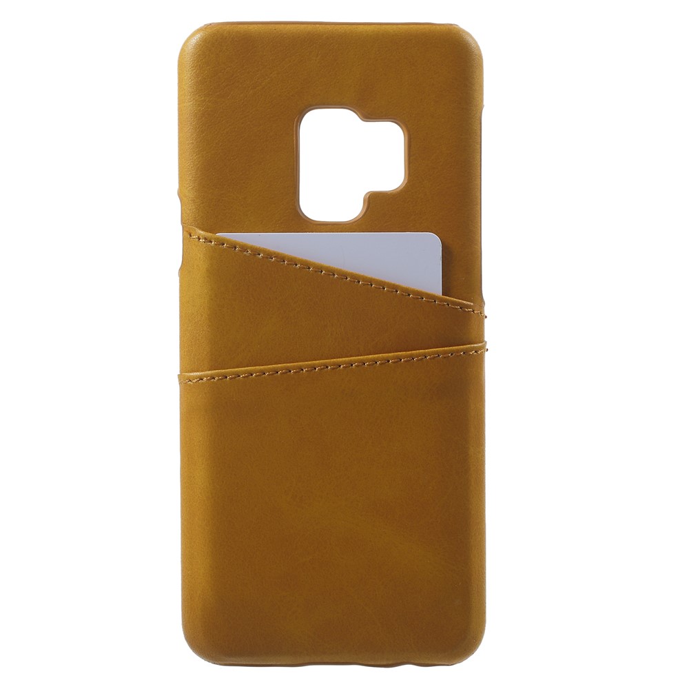 PU Leather Coated PC Cell Phone Cover Case with Card Slots for Samsung Galaxy S9 - Yellow-1