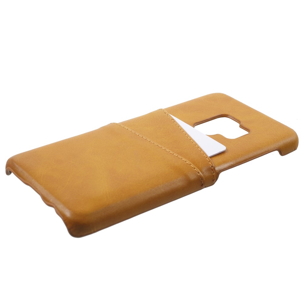PU Leather Coated PC Cell Phone Cover Case with Card Slots for Samsung Galaxy S9 - Yellow-2