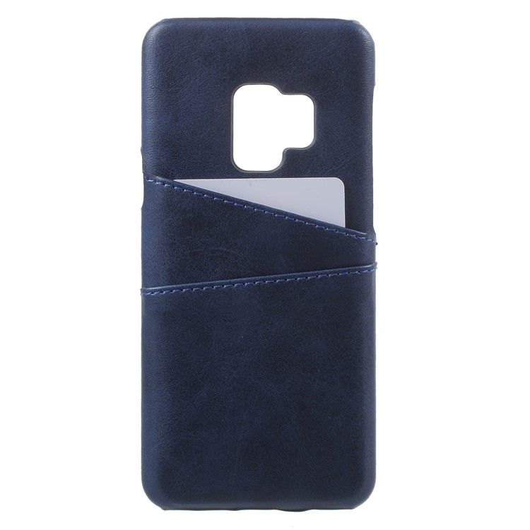 PU Leather Coated PC Card Holder Phone Casing for Samsung Galaxy S9 - Dark Blue-1