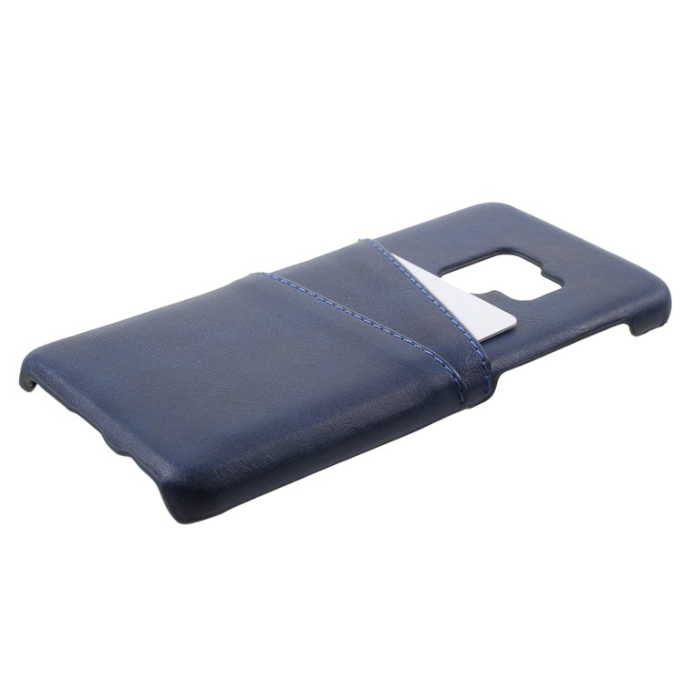 PU Leather Coated PC Card Holder Phone Casing for Samsung Galaxy S9 - Dark Blue-2