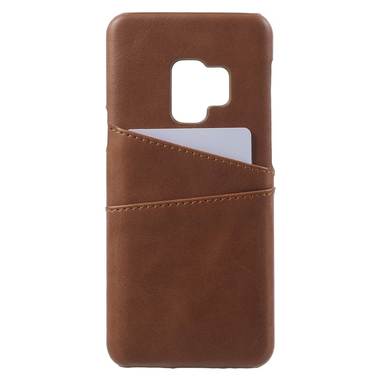 PU Leather Coated PC Hard Shell with Card Slots for Samsung Galaxy S9 - Brown-1