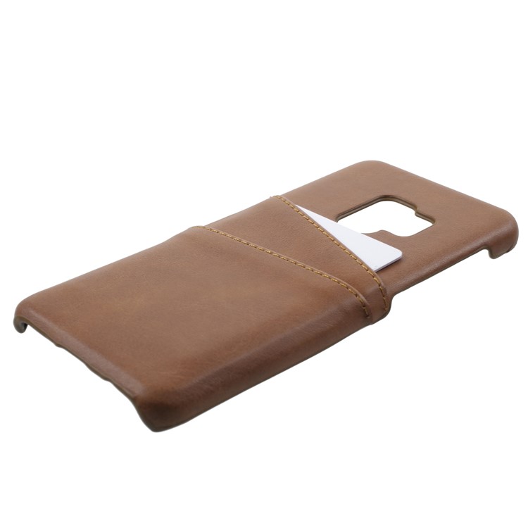 PU Leather Coated PC Hard Shell with Card Slots for Samsung Galaxy S9 - Brown-2
