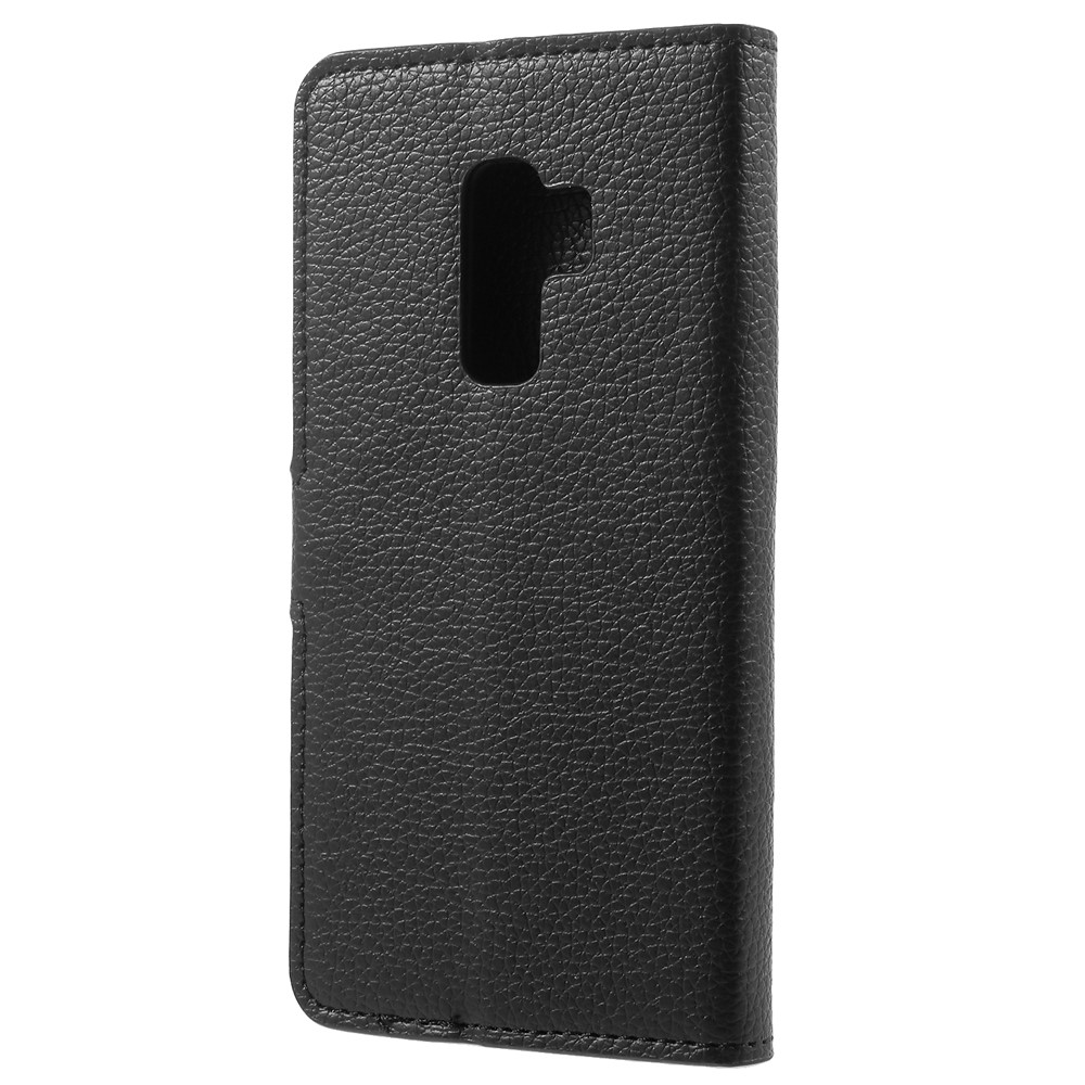 Litchi Skin Wallet Leather Stand Caso Para Samsung Galaxy S9 Plus G965 - Preto