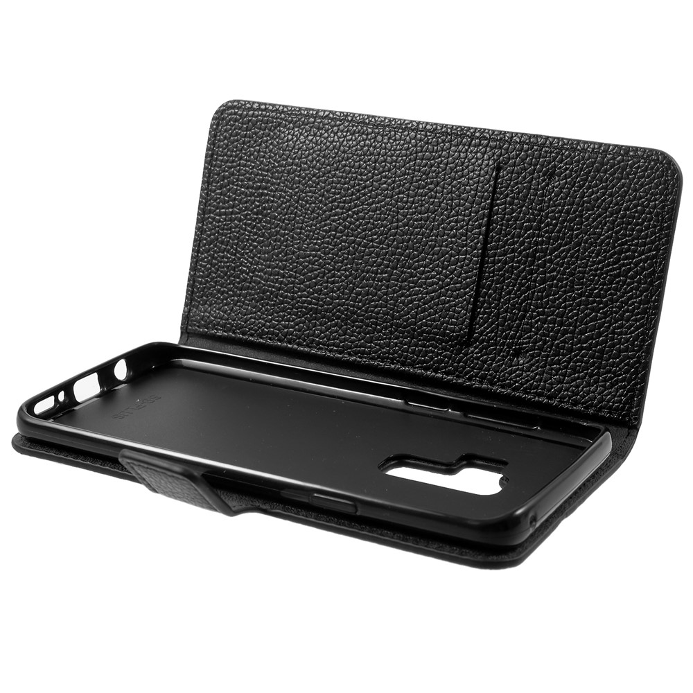 Litchi Skin Wallet Leather Stand Case for Samsung Galaxy S9 Plus - Black-6