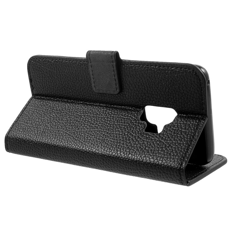 Litchi Skin Wallet Leather Stand Case for Samsung Galaxy S9 - Black-4
