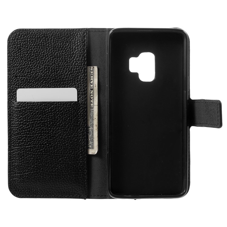 Litchi Skin Wallet Leather Stand Case for Samsung Galaxy S9 - Black-6