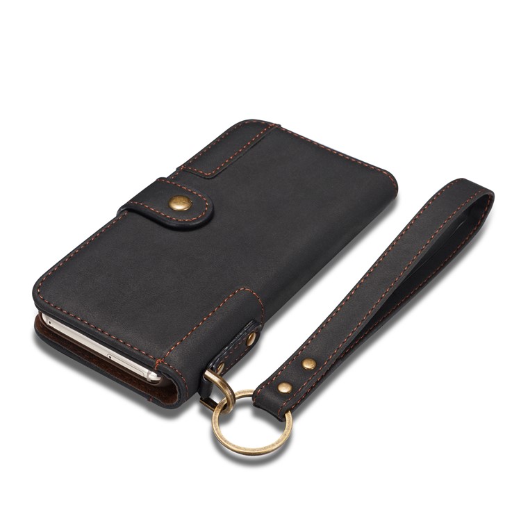 Retro Style Spilt Leather Wallet Stand Phone Flip Case with Strap for Samsung Galaxy S8 G950 - Black-11