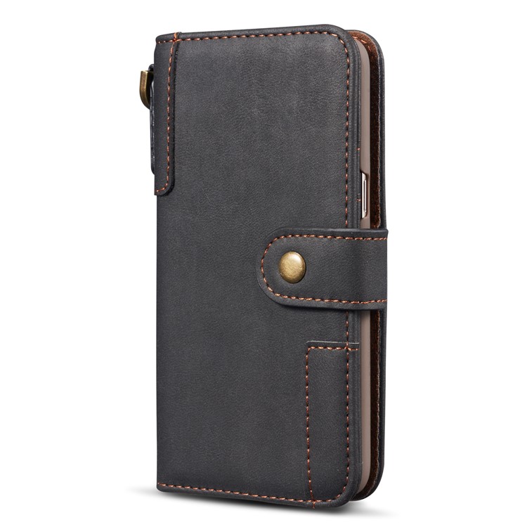 Retro Style Spilt Leather Wallet Stand Phone Flip Case with Strap for Samsung Galaxy S8 G950 - Black-12