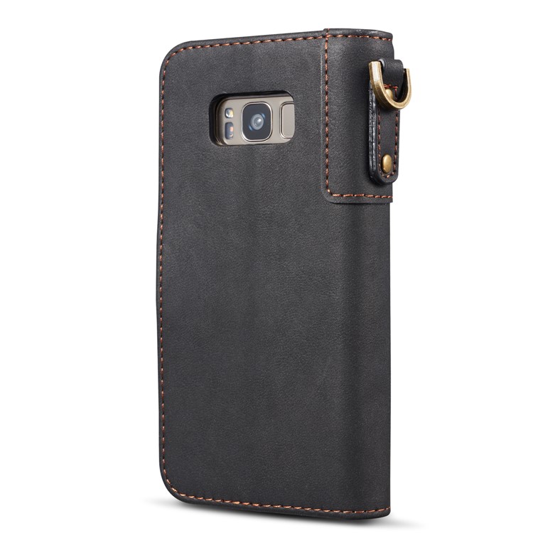 Retro Style Spilt Leather Wallet Stand Phone Flip Case with Strap for Samsung Galaxy S8 G950 - Black-13