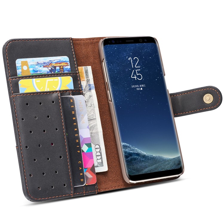 Retro Style Spilt Leather Wallet Stand Phone Flip Case with Strap for Samsung Galaxy S8 G950 - Black-7