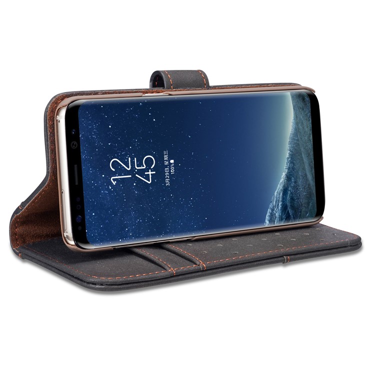 Retro Style Spilt Leather Wallet Stand Phone Flip Case with Strap for Samsung Galaxy S8 G950 - Black-8