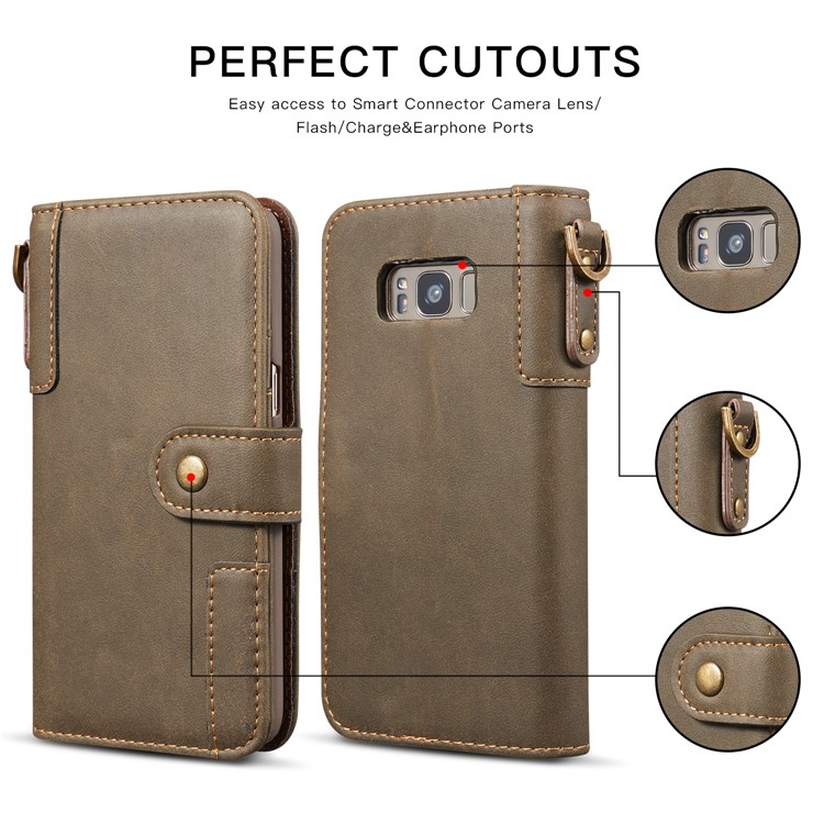 For Samsung Galaxy S8 G950 Retro Style Spilt Leather Wallet Stand Protective Case - Grey-2