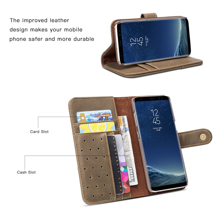 For Samsung Galaxy S8 G950 Retro Style Spilt Leather Wallet Stand Protective Case - Grey-4