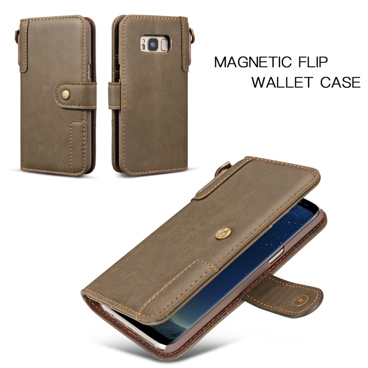 For Samsung Galaxy S8 G950 Retro Style Spilt Leather Wallet Stand Protective Case - Grey-5
