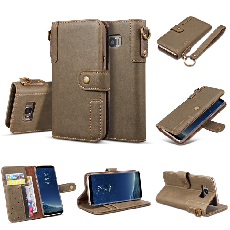 For Samsung Galaxy S8 G950 Retro Style Spilt Leather Wallet Stand Protective Case - Grey-6