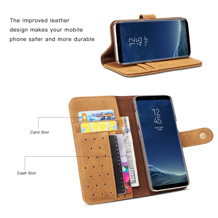 For Samsung Galaxy S8 G950 Retro Style Spilt Leather Wallet Stand Phone Folio Magnetic Cover - Brown-4