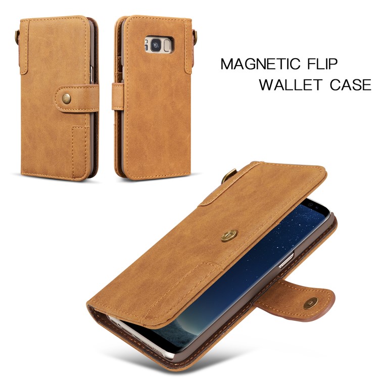 For Samsung Galaxy S8 G950 Retro Style Spilt Leather Wallet Stand Phone Folio Magnetic Cover - Brown-5