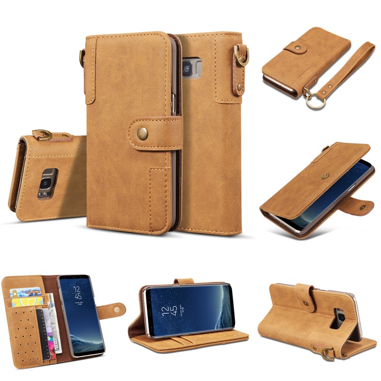 For Samsung Galaxy S8 G950 Retro Style Spilt Leather Wallet Stand Phone Folio Magnetic Cover - Brown-6