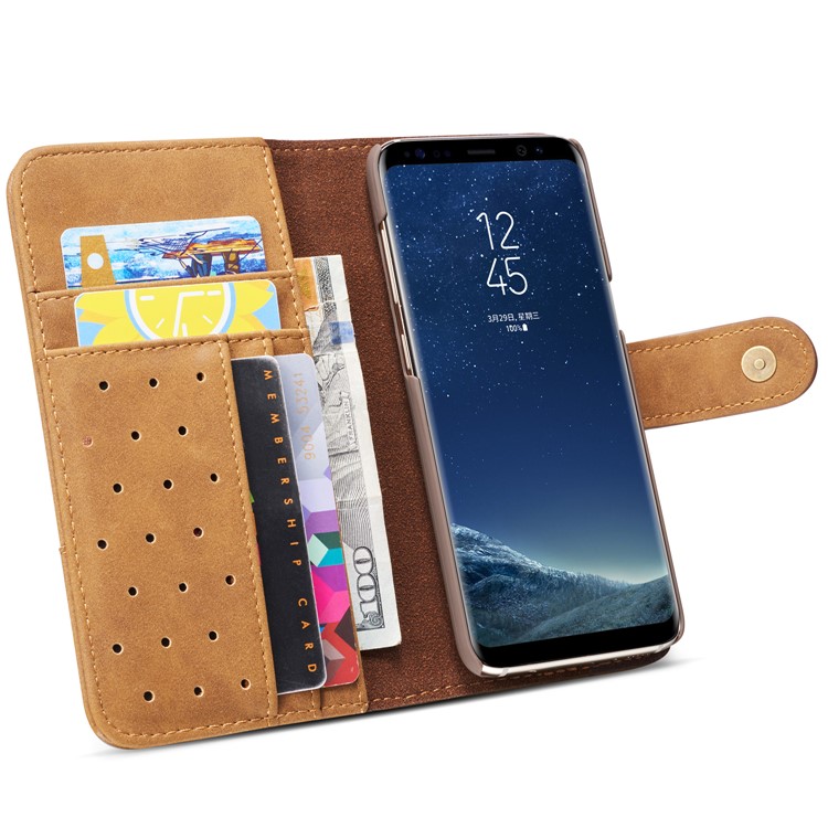 For Samsung Galaxy S8 G950 Retro Style Spilt Leather Wallet Stand Phone Folio Magnetic Cover - Brown-7