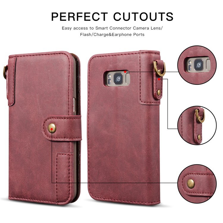 Retro Style Split Leather Wallet Stand Phone Cover for Samsung Galaxy S8 Plus SM-G955 - Red-3