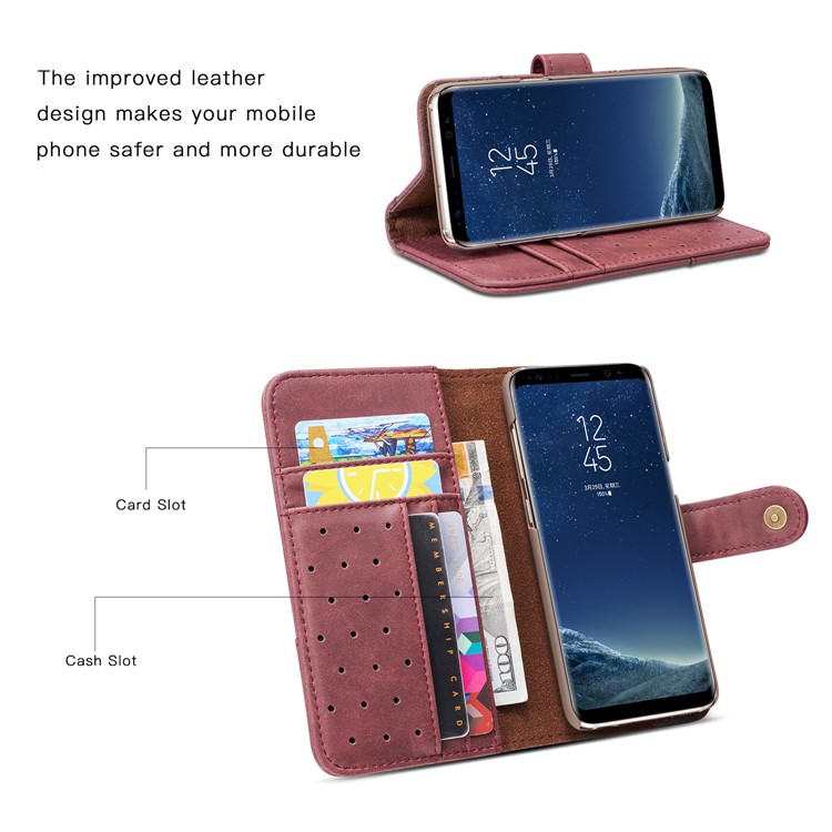Retro Style Split Leather Wallet Stand Phone Cover for Samsung Galaxy S8 Plus SM-G955 - Red-4