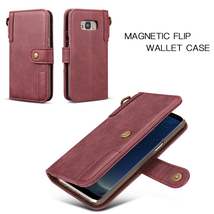 Retro Style Split Leather Wallet Stand Phone Cover for Samsung Galaxy S8 Plus SM-G955 - Red-5