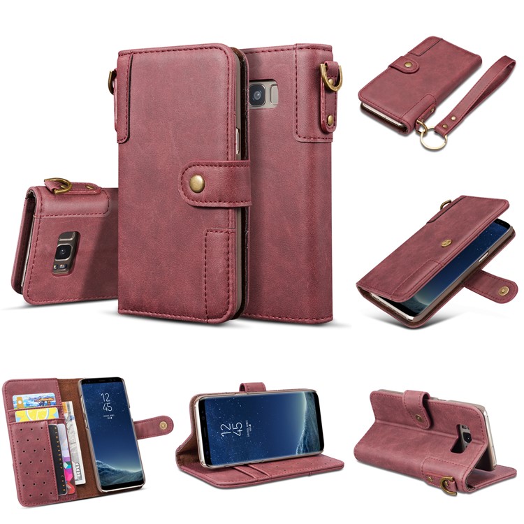 Retro Style Split Leather Wallet Stand Phone Cover for Samsung Galaxy S8 Plus SM-G955 - Red-6
