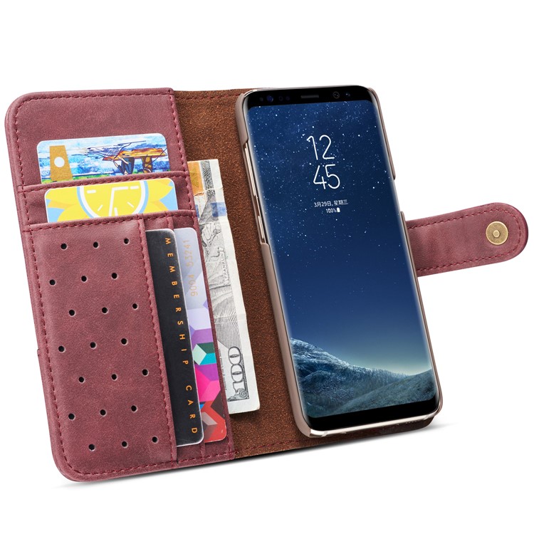 Retro Style Split Leather Wallet Stand Phone Cover for Samsung Galaxy S8 Plus SM-G955 - Red-7