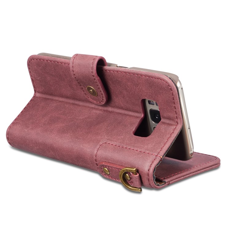 Retro Style Split Leather Wallet Stand Phone Cover for Samsung Galaxy S8 Plus SM-G955 - Red-9