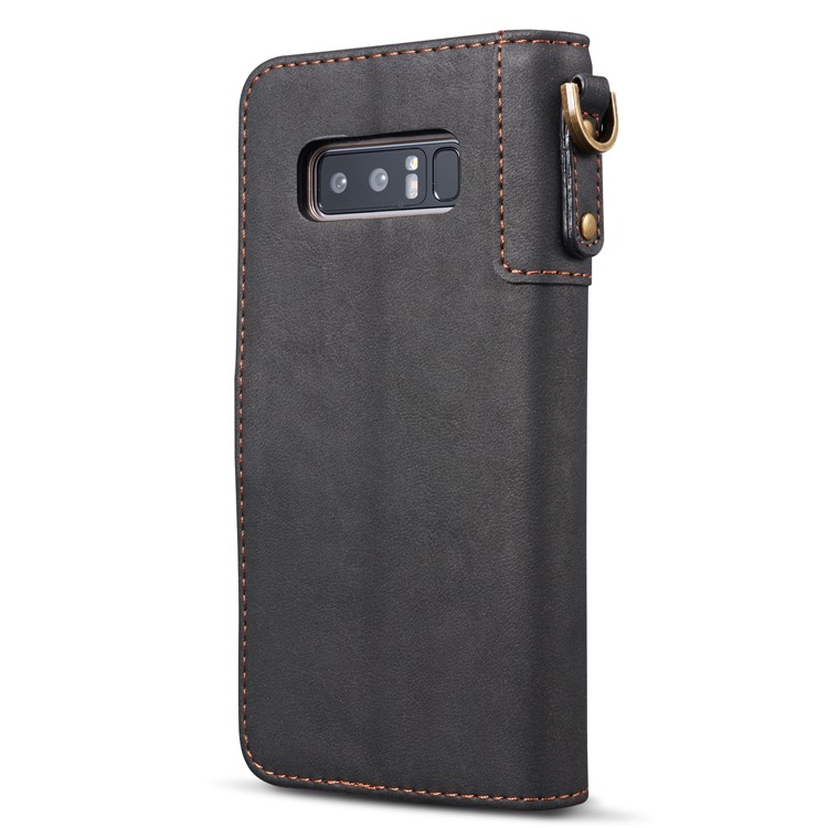 Retro Style Spilt Leather Wallet Stand Phone Case with Strap for Samsung Galaxy Note 8 SM-N950 - Black-13