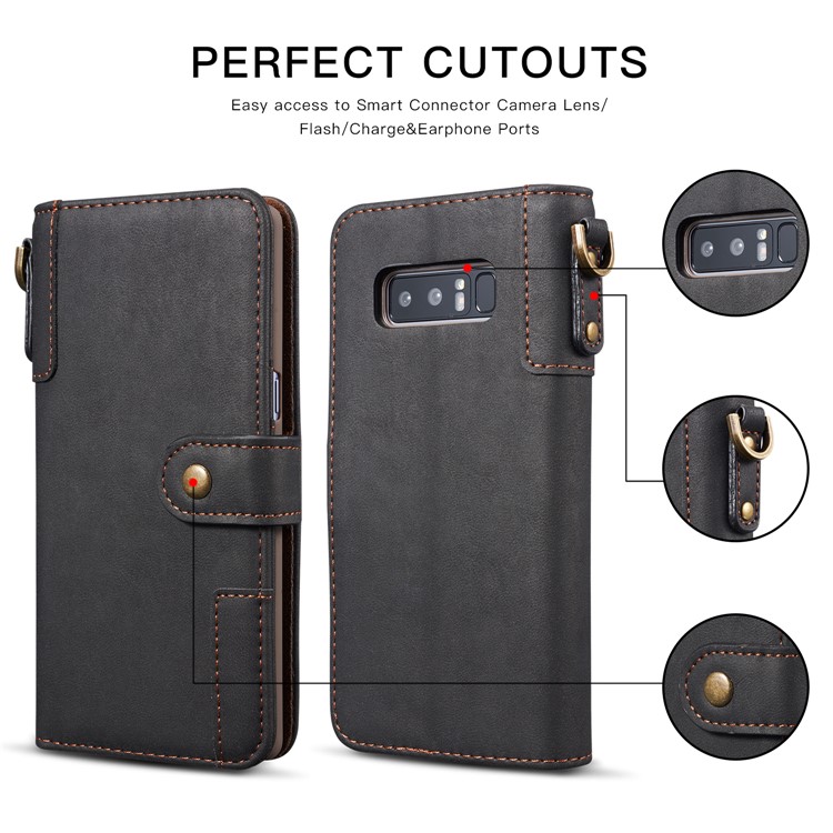 Retro Style Spilt Leather Wallet Stand Phone Case with Strap for Samsung Galaxy Note 8 SM-N950 - Black-2