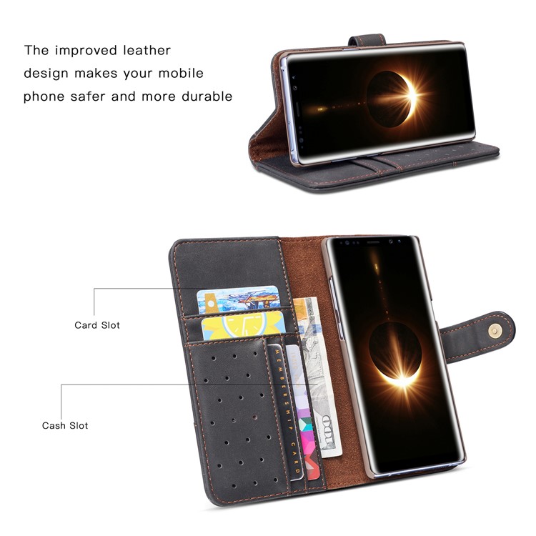 Retro Style Spilt Leather Wallet Stand Phone Case with Strap for Samsung Galaxy Note 8 SM-N950 - Black-4