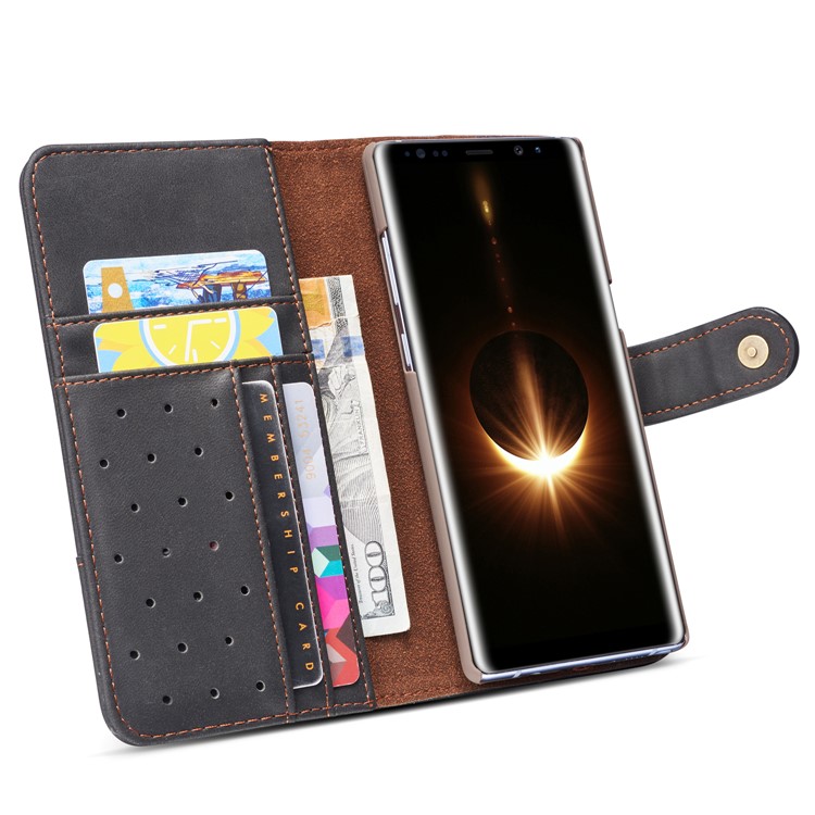 Retro Style Spilt Leather Wallet Stand Phone Case with Strap for Samsung Galaxy Note 8 SM-N950 - Black-7