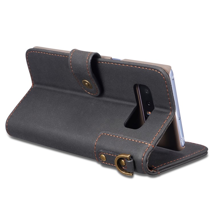 Retro Style Spilt Leather Wallet Stand Phone Case with Strap for Samsung Galaxy Note 8 SM-N950 - Black-9