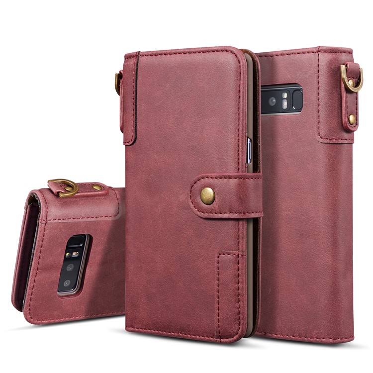 Vintage Style Spilt Leather Wallet Stand Cover with Strap for Samsung Galaxy Note 8 SM-N950 - Red-1
