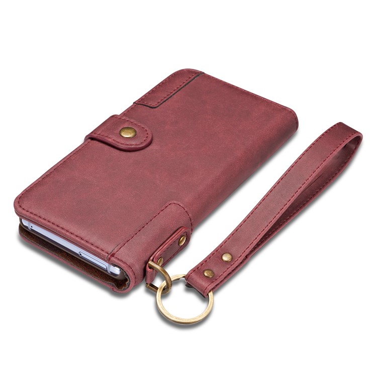 Vintage Style Spilt Leather Wallet Stand Cover with Strap for Samsung Galaxy Note 8 SM-N950 - Red-11