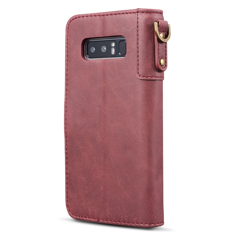 Vintage Style Spilt Leather Wallet Stand Cover with Strap for Samsung Galaxy Note 8 SM-N950 - Red-13