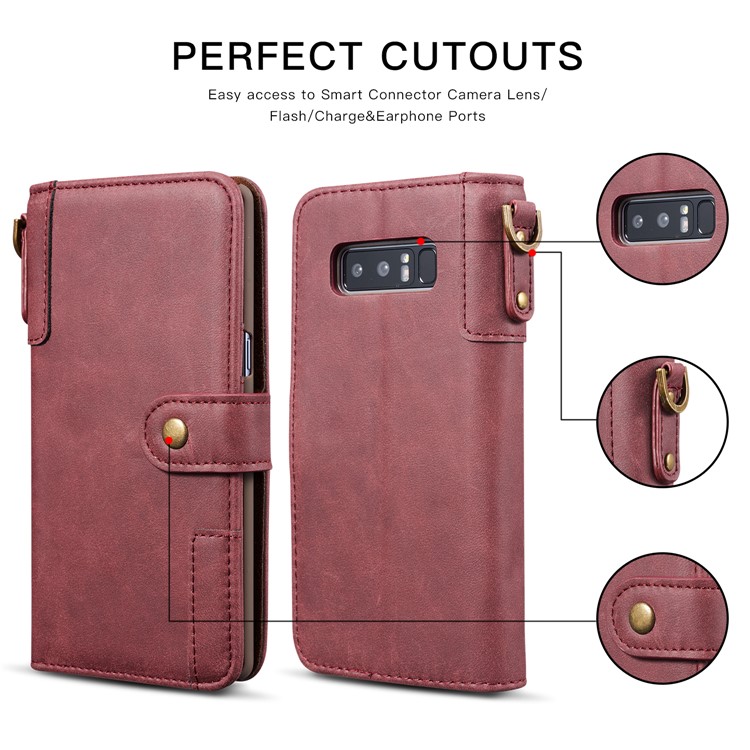 Vintage Style Spilt Leather Wallet Stand Cover with Strap for Samsung Galaxy Note 8 SM-N950 - Red-2