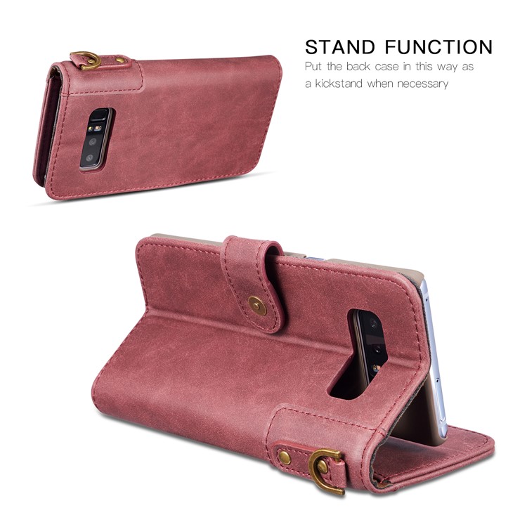 Vintage Style Spilt Leather Wallet Stand Cover with Strap for Samsung Galaxy Note 8 SM-N950 - Red-3